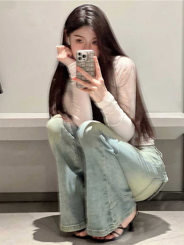 Women Flared Denim Pants Autumn Winter, Y2k Low Rise Skinny Trumpet Pants, Bell Bottom Bootcut Jeans Fashion