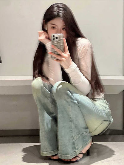 Women Flared Denim Pants Autumn Winter, Y2k Low Rise Skinny Trumpet Pants, Bell Bottom Bootcut Jeans Fashion