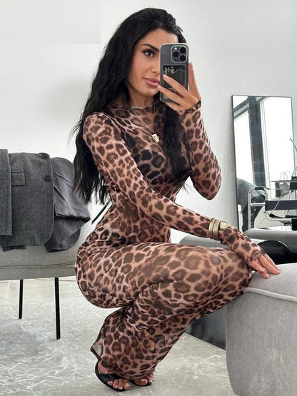 Sexy Elegant Maxi Dress, Printed Leopard Long Sleeve Dresses, Women Clothes Y2K Lady Party Club Streetwear